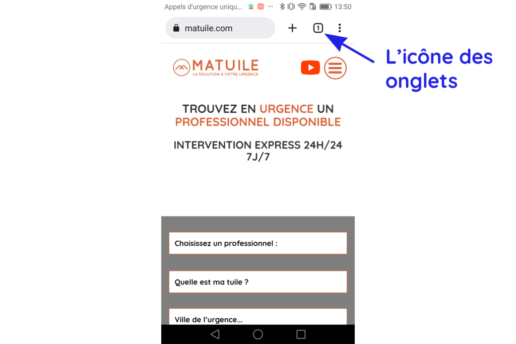 L'icône des onglets Google sur Android