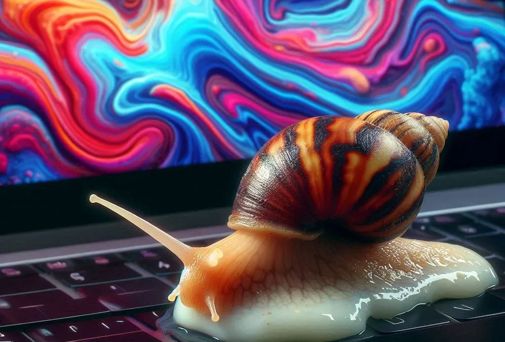 un escargot est posé sur le clavier d'un ordinateur