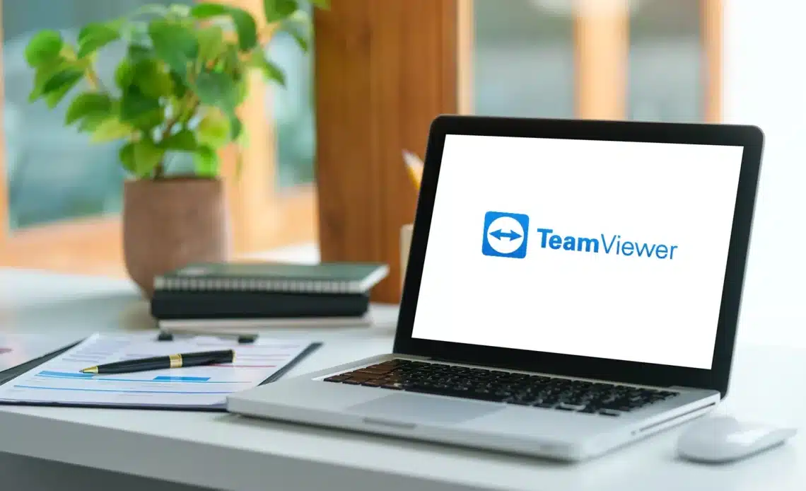 Ecran d'ordinateur avec le logo TeamViewer