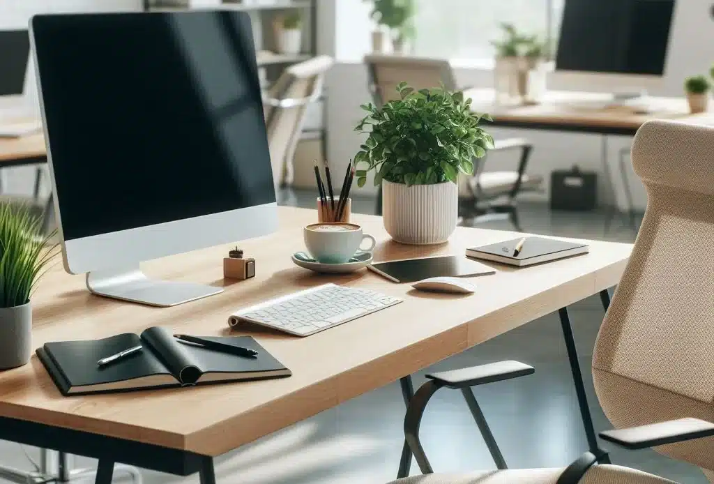 Bureau d'un salarié avec un fauteuil vide pour illustrer un abandon de poste