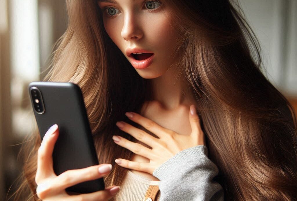 Une jeune femme voit sur son téléphone portable que son compte Instagram est suspendu.