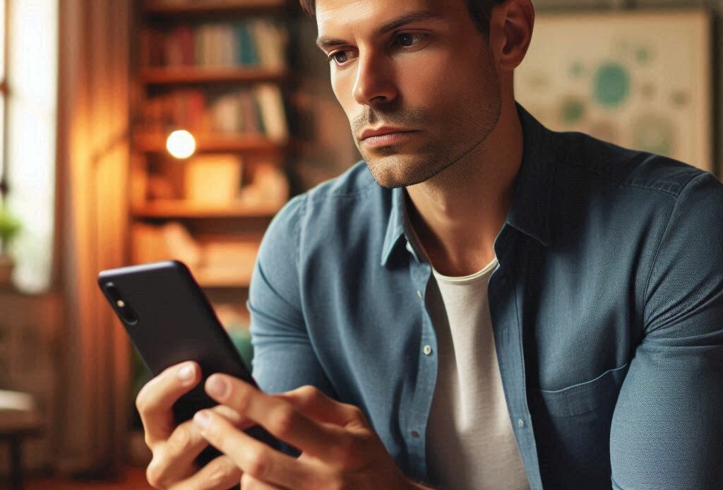 Un homme tient son téléphone portable entre ses mains et ne trouve pas un utilisateur Instagram.