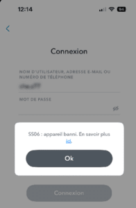 Snapchat a banni l'appareil : code SS06