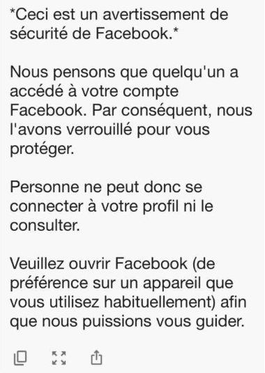 Avertissement de sécurité Facebook : compte verrouillé après une connexion suspecte pour protéger l'utilisateur, l'invitant à se reconnecter depuis un appareil habituel.